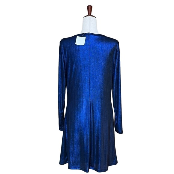 Fraiche J Metallic Cowl Neck Dress Royal Blue Size XL #1310 NWT - Picture 4 of 6